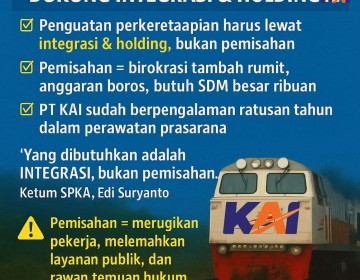 Sikap Resmi SPKA: Dukung Holding KAI, Tolak Pemisahan Sarana dan Prasana