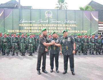 Danrem 083/Bdj Kukuhkan Pergantian Dandim 0818/Kab. Malang-Batu  dan 0833/Kota Malang, Apresiasi Pengabdian dan Sambut Pejabat Baru